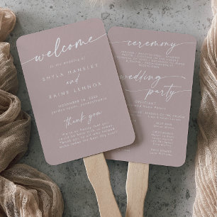 Boho Chic Dusty Rose Pink Wedding Program Hand Fan