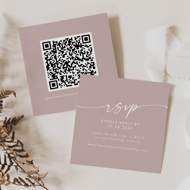 Boho Chic Dusty Rose Pink Wedding QR Code RSVP Enclosure Card (Creator Uploaded)