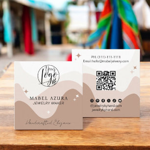 Boho chic earth tone Jewellery maker Qr logo Square Business Card
