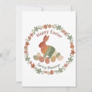 Boho Chic Easter Bunny Floral Wreath & Eggs Sprin Holiday Card
