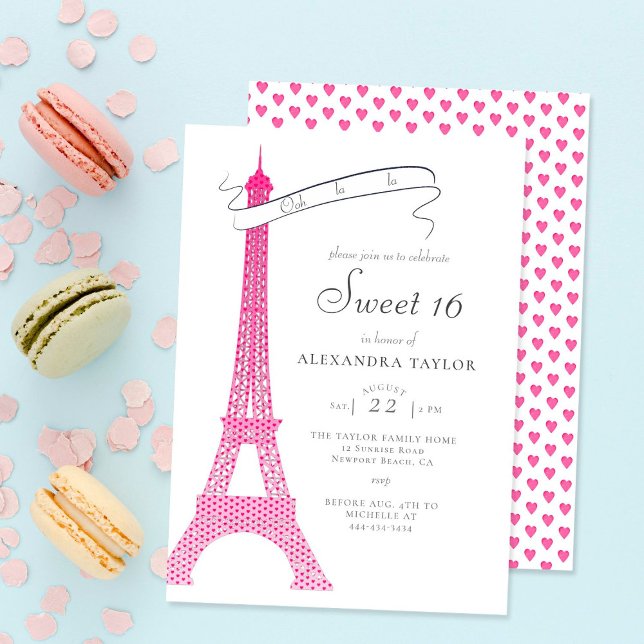 Boho Chic Eiffel Paris Simple Calligraphy Sweet 16 Invitation (Creator Uploaded)