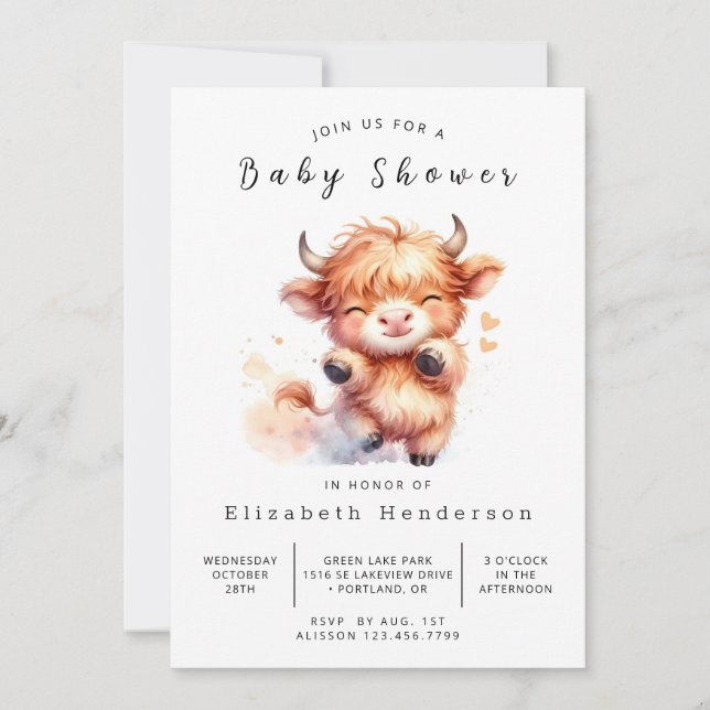 Boho Chic Elegant Cow Baby Shower  Invitation (Front)
