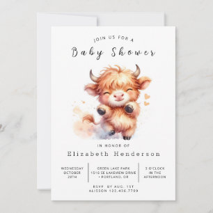 Boho Chic Elegant Cow Baby Shower Invitation