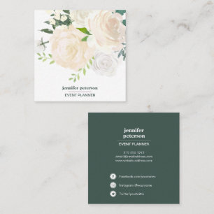 Boho chic Elegant Ivory peony  Social Media Icons Square Business Card