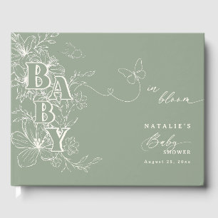 Boho Chic Elegant Sage Green Floral Baby Shower Guest Book