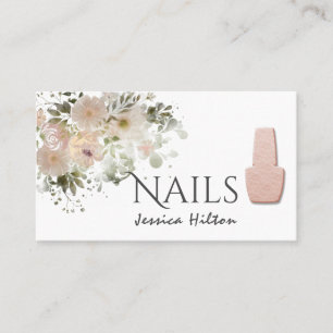 Boho chic elegant soft pink watercolor floral nail business card