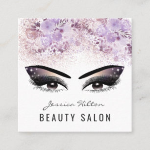 Boho chic elegant watercolor floral makeup eye square business card