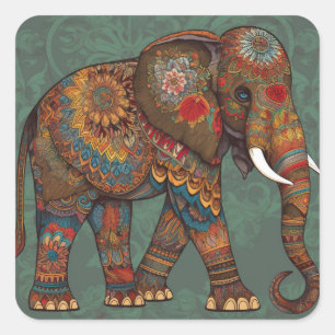 Boho Chic Elephant Sticker with Ornate Decorations