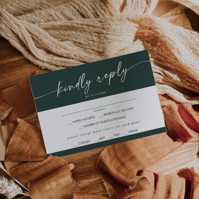Boho Chic Emerald Green Menu Choice RSVP Card (Creator Uploaded)