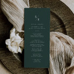 Boho Chic Emerald Green Monogram Wedding Menu<br><div class="desc">This boho chic emerald green monogram wedding menu card is perfect for a minimalist wedding. The dark and moody hunter forest green modern bohemian design features simple rustic calligraphy with a unique yet classic style.

Personalised your monogrammed menu with your first initials.</div>