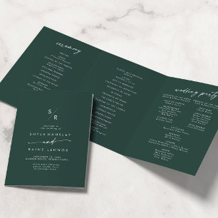 Boho Chic Emerald Green Monogram Wedding Tri-Fold Programme
