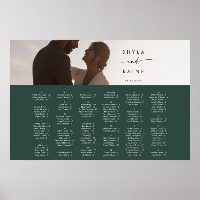 Boho Chic Emerald Green Picture Seating Chart (Front)