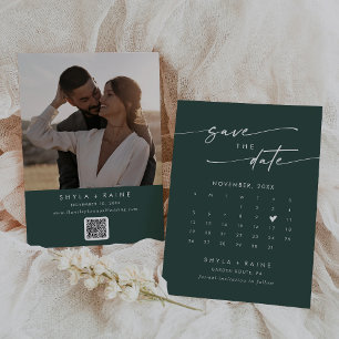 Boho Chic Emerald Green QR Code Photo Calendar Save The Date