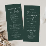 Boho Chic Emerald Green Tea Length Wedding Programme<br><div class="desc">This boho chic emerald green tea length wedding program is perfect for a minimalist wedding ceremony. The dark and moody hunter forest green modern bohemian design features simple rustic calligraphy with a unique yet classic style. Personalise your wedding program with you names, wedding date, location, order of service, wedding party...</div>