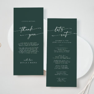 Boho Chic Emerald Green Thank You and Wedding Menu