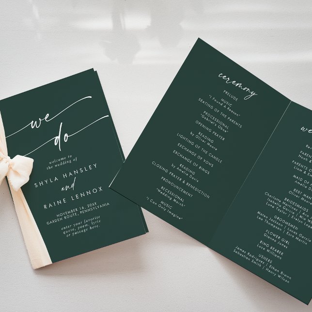 Boho Chic Emerald Green We Do Folded Wedding Programme (Creator Uploaded)