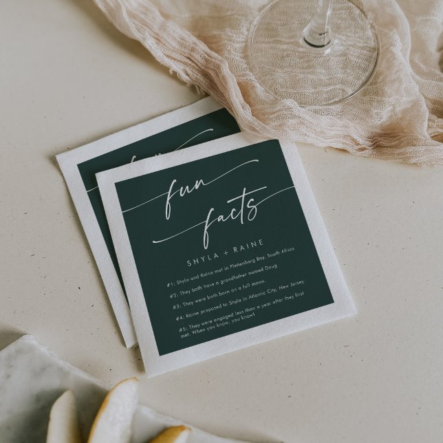 Boho Chic Emerald Green Wedding Fun Fact Napkins (Creator Uploaded)