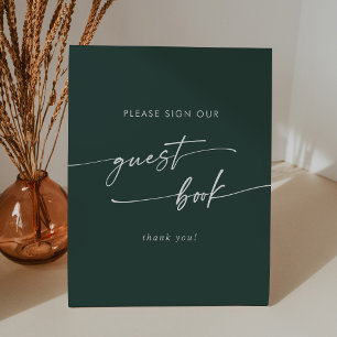Boho Chic Emerald Green Wedding Guest Book Pedestal Sign