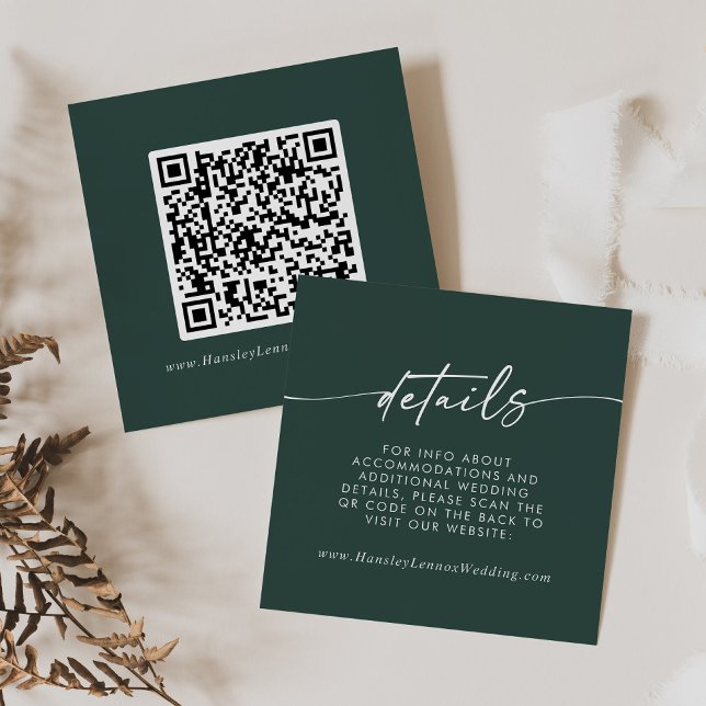 Boho Chic Emerald Green Wedding QR Code Details Enclosure Card (Creator Uploaded)