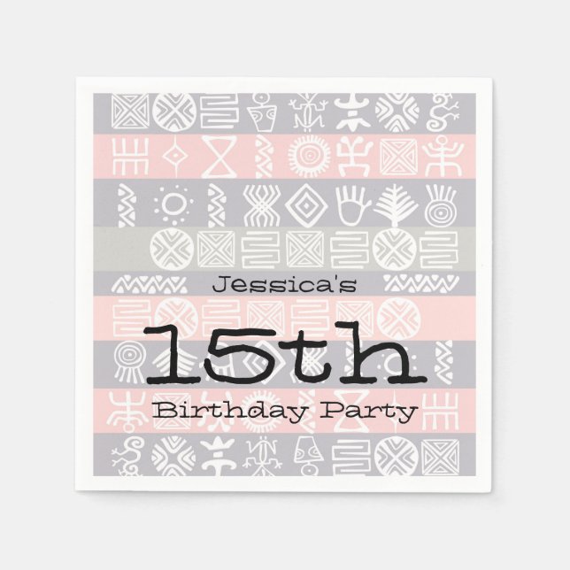 Boho-chic Ethnic 15th Birthday party Paper Napkins (Front)