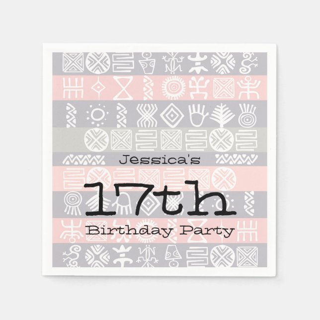 Boho-chic Ethnic 17th Birthday Party Paper Napkins (Front)