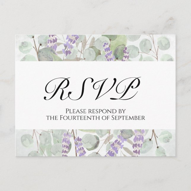 Boho Chic Eucalyptus & Lavender Wedding RSVP Postcard (Front)
