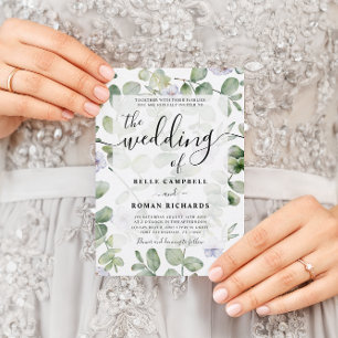 Boho Chic Eucalyptus & Purple Floral Wedding   Invitation