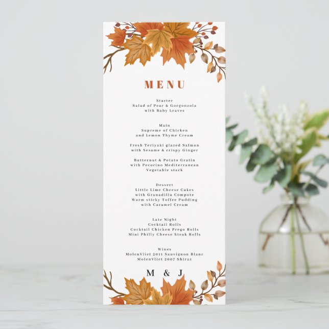 Boho Chic Fall Wedding Programme (Standing Front)