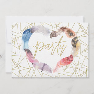 Boho Chic Feather Heart Birthday Party Invitations
