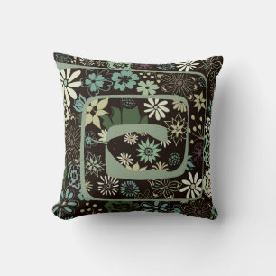 Boho Chic Floral Abstract Snake   Sage Green Cushion