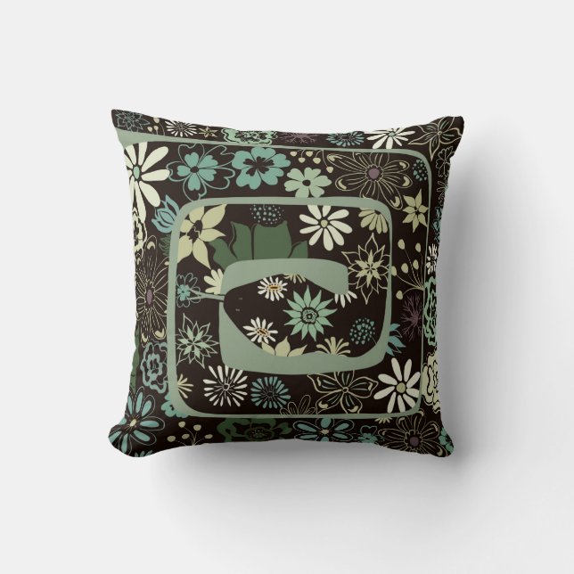 Boho Chic Floral Abstract Snake | Sage Green Cushion (Front)