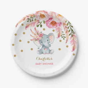 Boho Chic Floral Baby Elephant Pink Gold 7" Plate