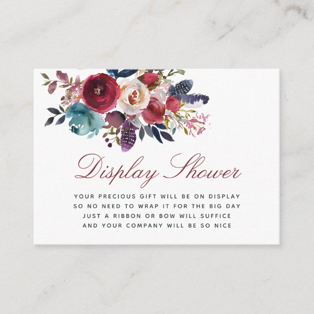 Boho Chic floral Baby Shower Display Shower Enclosure Card (Front)