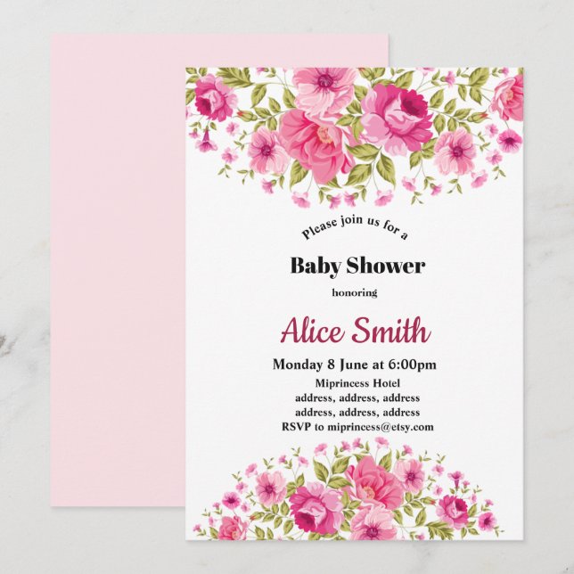 boho chic floral baby shower invitation (Front/Back)