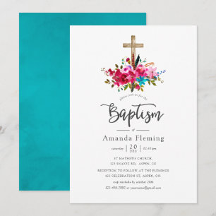 Boho Chic Floral Baptism Invitation