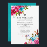 Boho Chic Floral Bat Mitzvah Invitation<br><div class="desc">Boho chic pink and turquoise blue watercolor floral bat mitzvah invitations with handwriting typography designed to be quickly and easily customisable to your event specifics.</div>