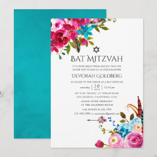Boho Chic Floral Bat Mitzvah Invitation