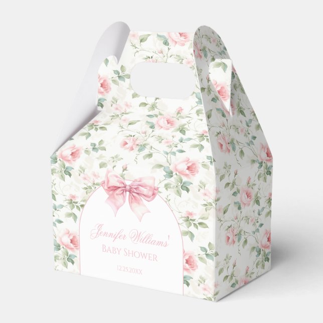 Boho chic floral bow arch baby girl shower favour box (Front Side)