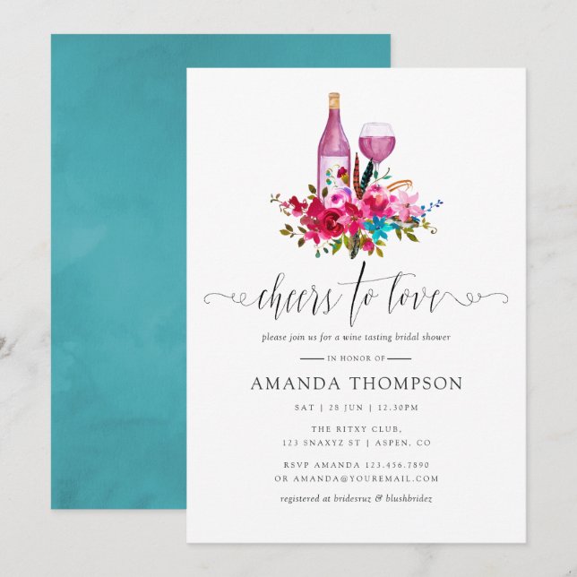Boho Chic Floral Bridal Shower Wine Tasting Invitation (Front/Back)