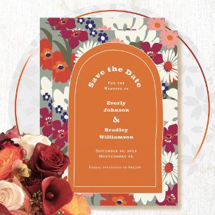 Boho Chic  Floral Colorful QR Code Save the Date Invitation