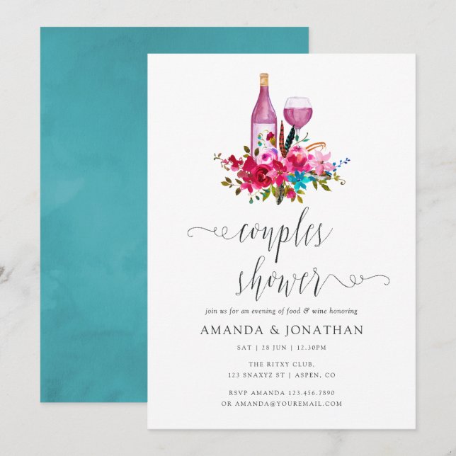 Boho Chic Floral Couples Shower Wine Tasting Invitation (Front/Back)