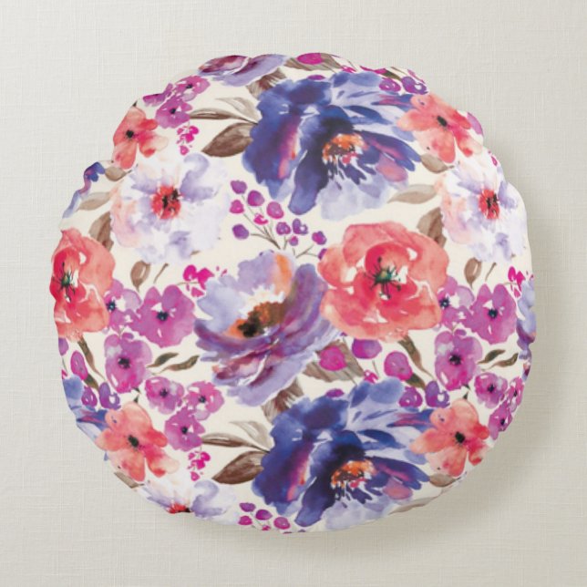 BoHo-Chic Floral Design Round Cushion (Front)