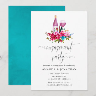 Boho Chic Floral Engagement Party Wine Tasting Invitation