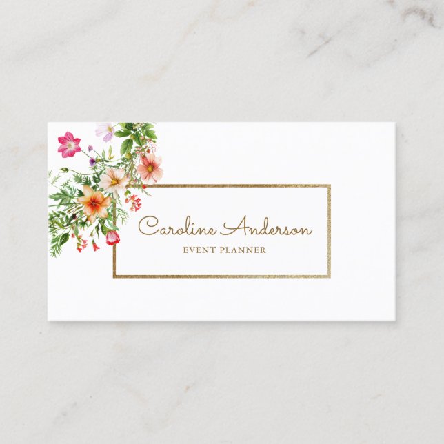 Boho Chic Floral Event Planner Business Card (Front)