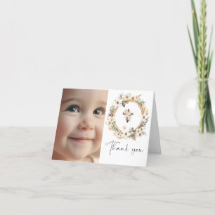 Boho Chic Floral Girls Baptism Thank You Card