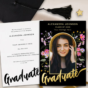 Boho Chic Floral Graduate Photo Arch Script Gold