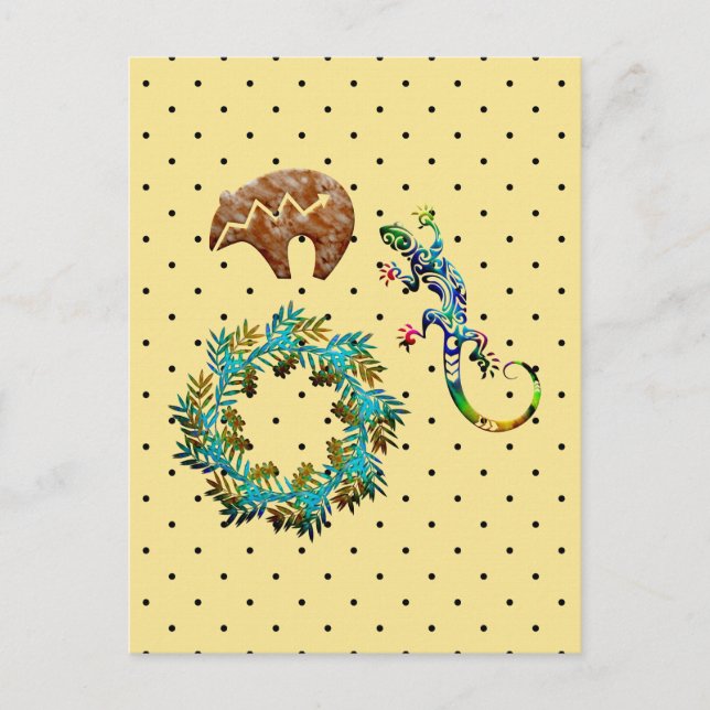 Boho Chic Floral Lizard Bear Southwestern Postcard (Front)