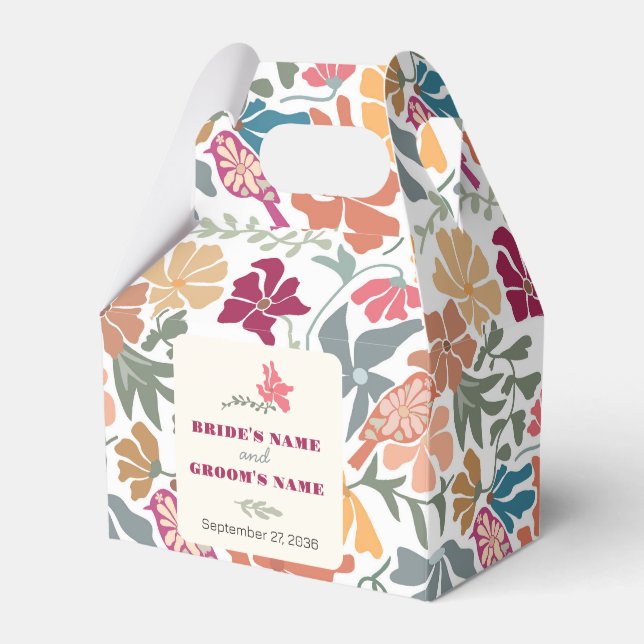 Boho Chic Floral Mid Century Retro Wedding Favour Box (Front Side)