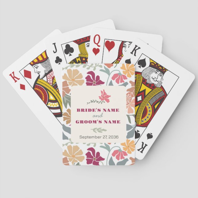 Boho Chic Floral Mid Century Retro Wedding Favour Playing Cards (Back)