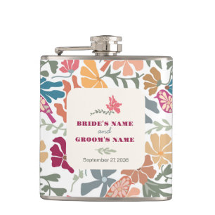 Boho Chic Floral Mid Century Retro Wedding Hip Flask